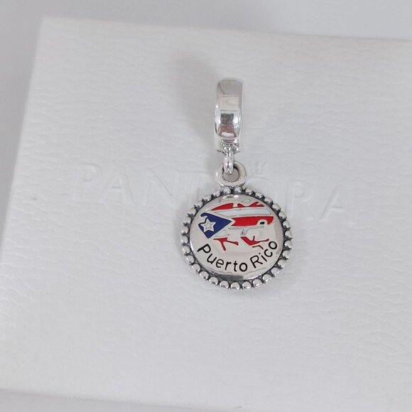 Pandora Engraved Frog Flag Puerto Rico Dangle Charm Travel Vacation Pendant S925 - Picture 8 of 8